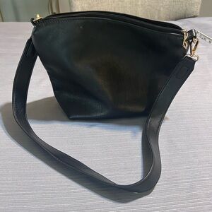 Anthropologie Black Leather Shoulder Bag with Gold Hardware